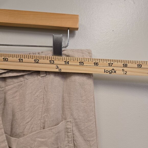 Women's M Beige Linen Blend Button MIni Skirt Preppy School Summer - Picture 4 of 5